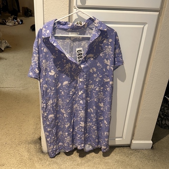 UO Wismer Printed Mini Shirt Dress - Periwinkle Blue & White - Size Large - NWT - Picture 5 of 7